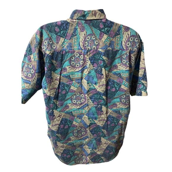 Permit Brand Shirt Mens L Blue Button Up Geometric Surf Cotton Relax 90s VTG - Picture 2 of 14